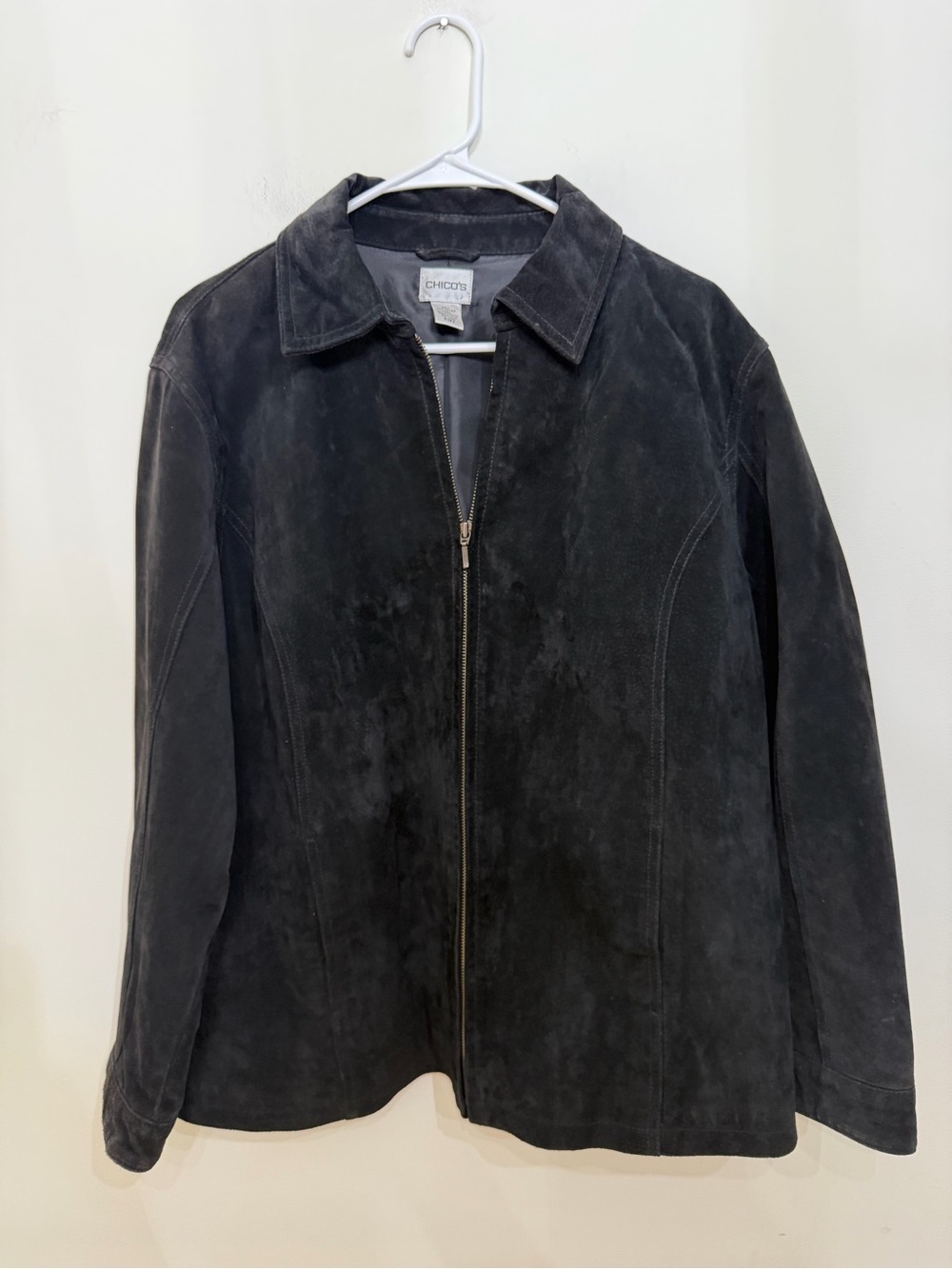 Vtg Chicos Suede Leather Zip Jacket Blazer Coat Structured Black CBK Women’s 3 L
